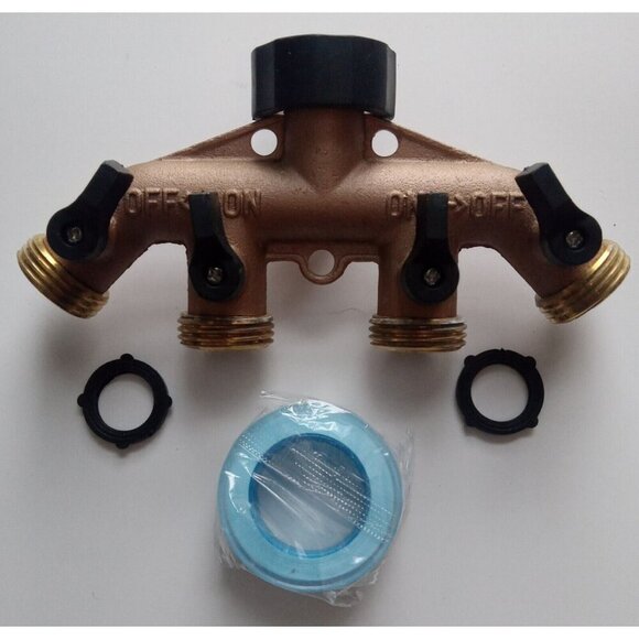 Metal 4‑Way Hose Valve – Brass Garden Water Distributor Spigot Connector - Picture 1 of 3